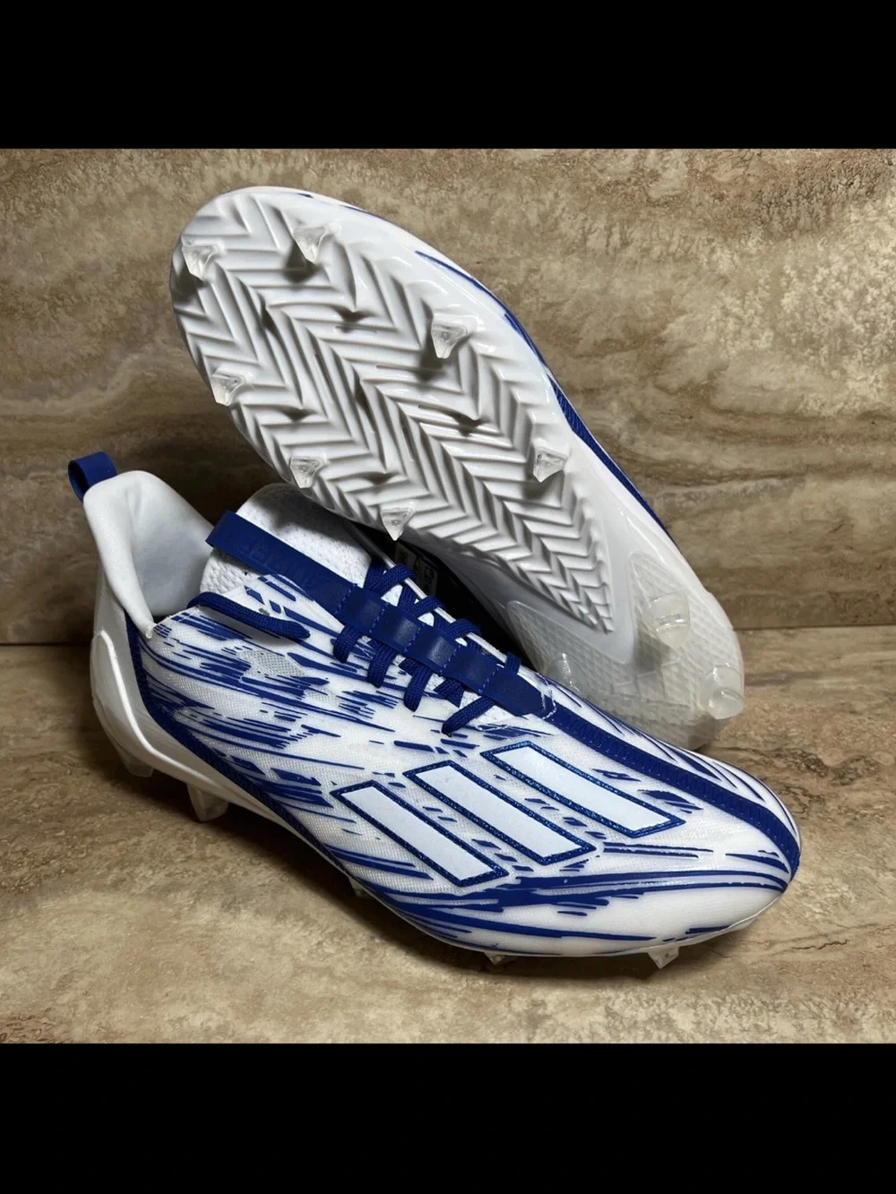 Adidas Adizero Football Cleats White Blue Metallic Silver Men’s